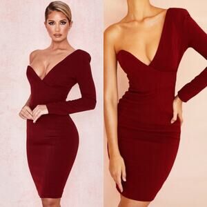 HOUSE OF CB Caprice NWT Red Wine Scarlet Ruby One Shoulder Structured Mini Dress